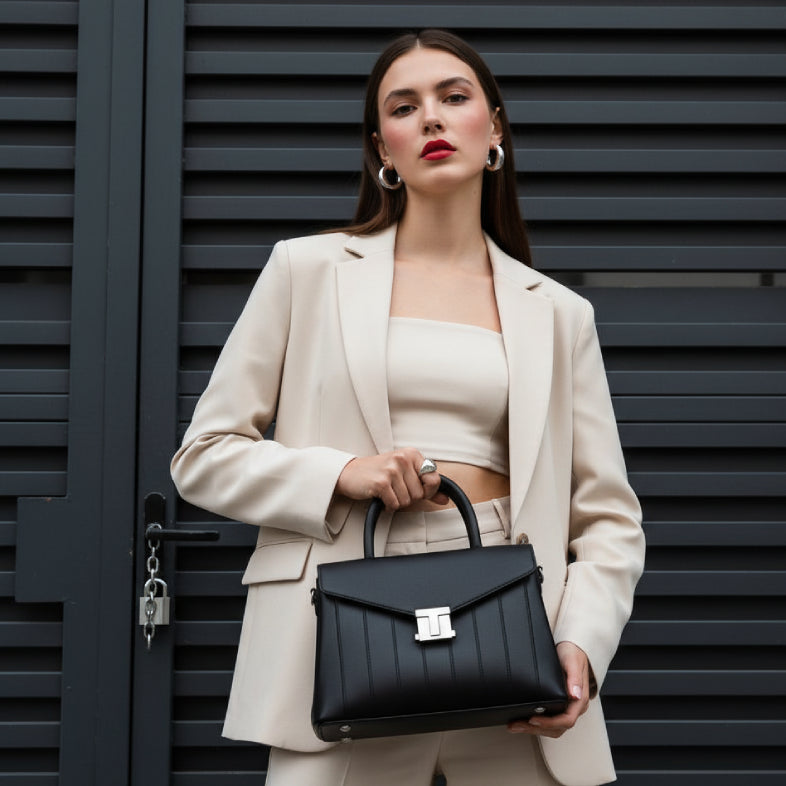 The Pinstripe Satchel Bag (Onyx Black)